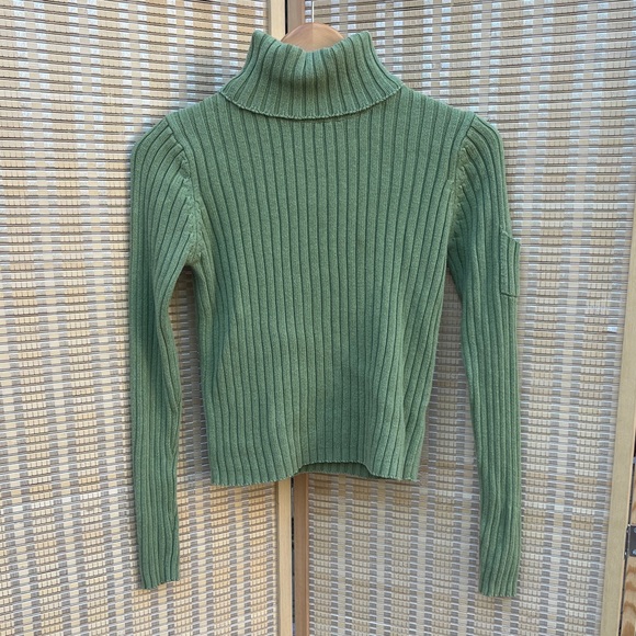 Energie Olive Green Ribbed Cotton Turtleneck Sweater Women’s Sz S - Picture 1 of 8